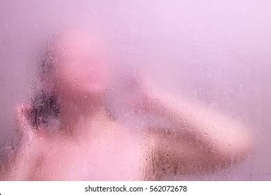 Beautiful Woman Shower Behind Glass Drops Stock Photo Edit Now