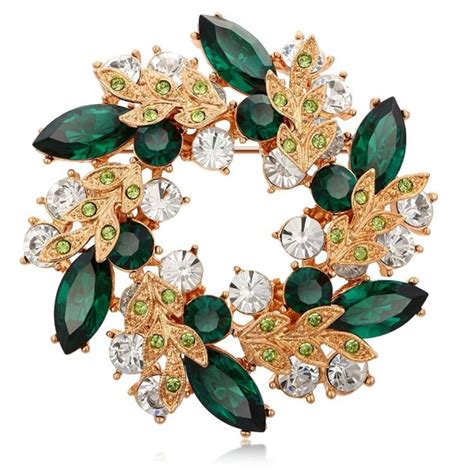 Rose Gold Plated Cubic Zirconia Flower Brooch Pin For Women Flower Green C518678ulot