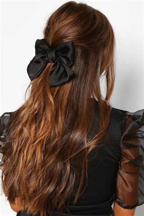 Large Satin Bow Boohoo In 2020 Warm Brunette Hair Color Bow