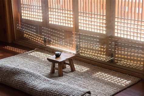 Korean Traditional Wooden Tea Table With Sunlight Stock Image Image