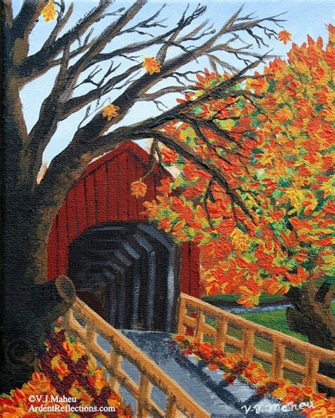 Autumn Tree Fall Tree Autumn Home Decor Covered Bridge Art Acrylic