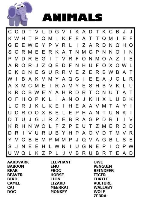 This Cute Downloadable Animal Word Search Is Available As A Free