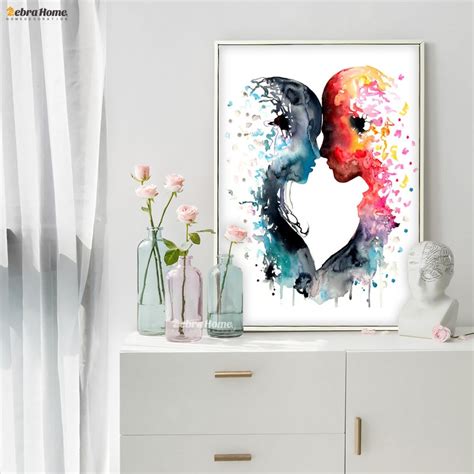 I love other peoples paintings because they can be so full of feeling and emotion, even when they say nothing at all. Original Watercolor Love Canvas Painting Wall Art Poster ...