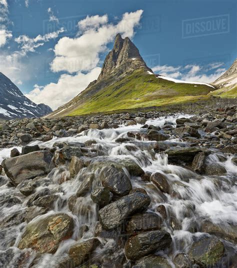 Sweden Lappland Nallo Stream At Foot Of Mountains Stock Photo