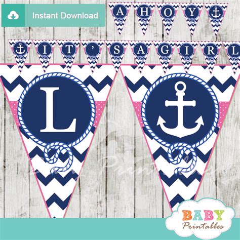 Anchor decorations for baby shower. Navy & Pink Nautical Anchor Baby Shower Banner - D196 ...
