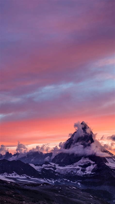 Berge Schnee Sonnenuntergang Nebel Wolken Morgen 1080x1920 Iphone