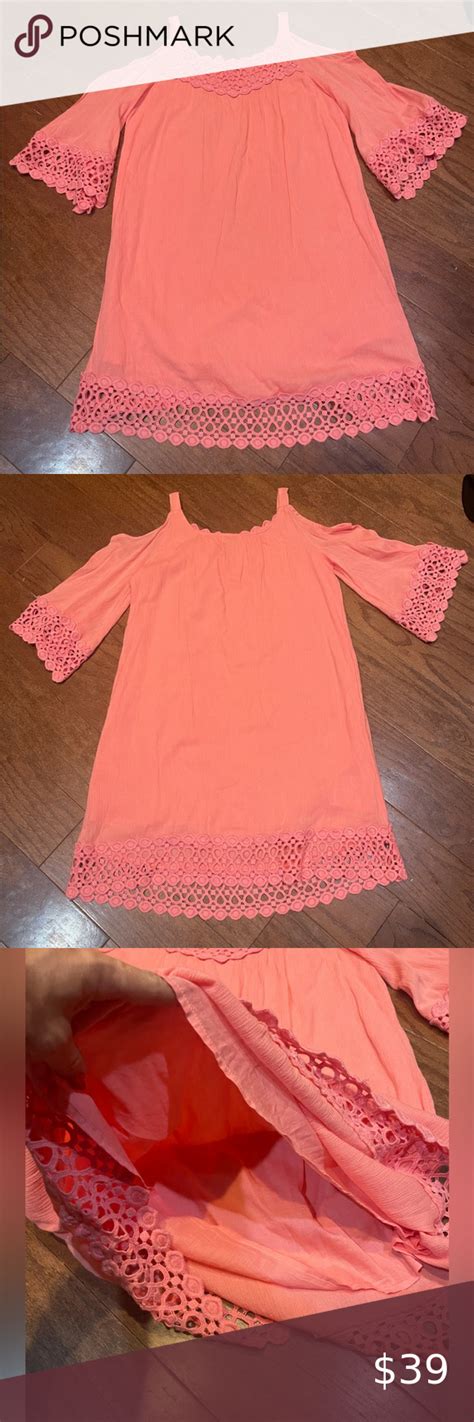 Crown And Ivy Pink Lace Bell Sleeve Open Shoulder Dress Size Small Crown