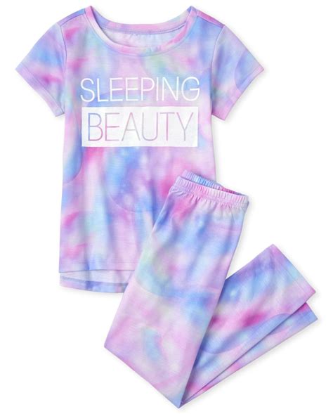 Girls Short Sleeve Glitter Sleeping Beauty Tie Dye Pajamas