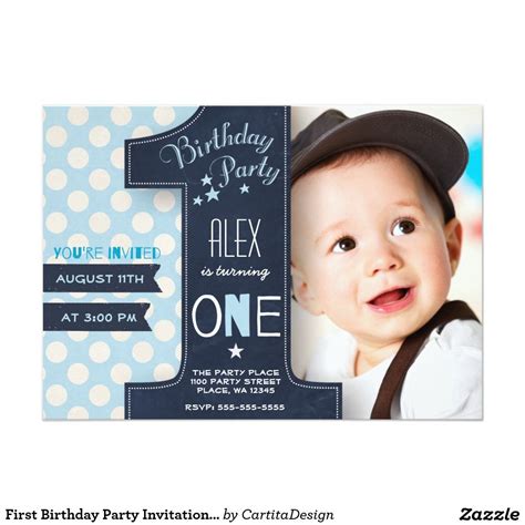 Birthday wording for baby, boy, baptism, communion, and much more. Modern blue & white dot black chalkboard One First ...