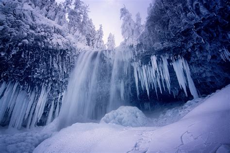 Wallpaper Forest Waterfall Nature Snow Winter Blue