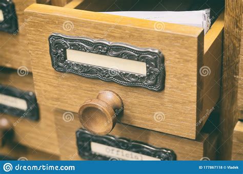 Old Wooden Archive Files Catalog Drawer Stock Photo Image Of Index