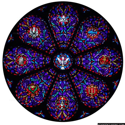 Symbolic Rose Window Religious Stained Glass Window