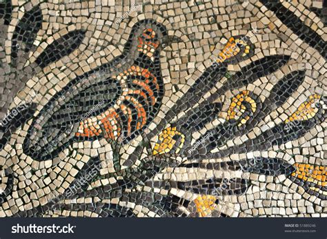 Ancient Roman Mosaic Of A Partrige Perched On A Branch In The Unesco