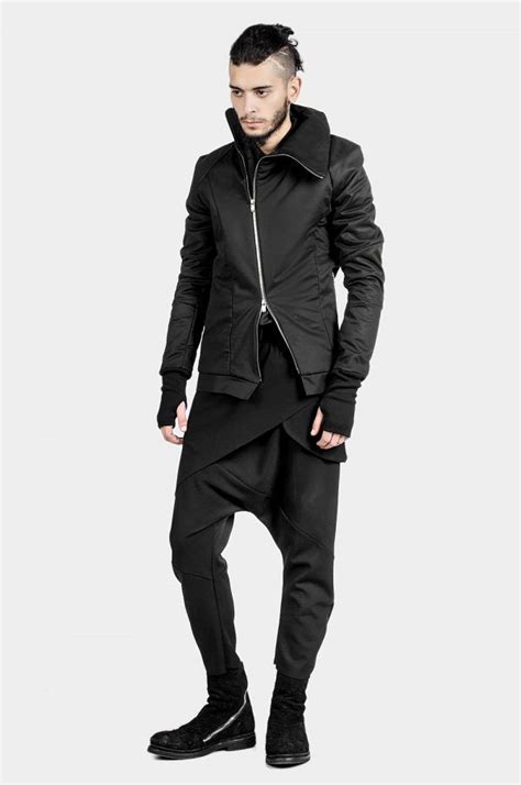 Diagonal Zip Winter Segment Jacket Minoar Gothic Fashion Men All Black Fashion All Black