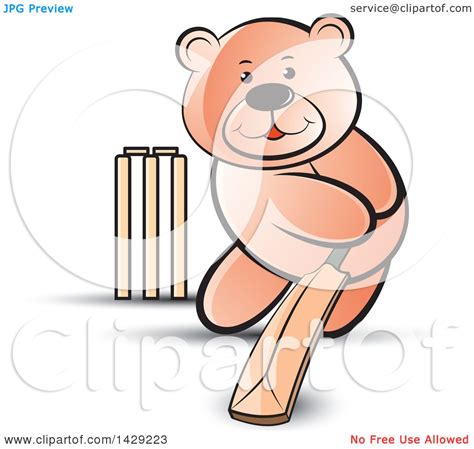 Clipart Of A Bear Playing Cricket Royalty Free Vector