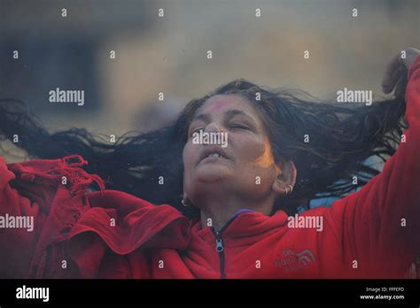 Kathmandu Nepal Th Feb Devotee Arrange Her Hair Taking