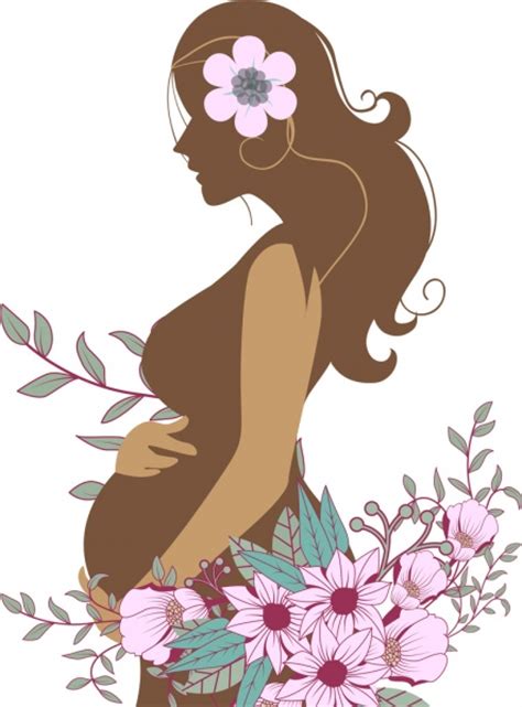 Pregnant Woman And Flowers Sketch Colored Silhouette Style Vectors