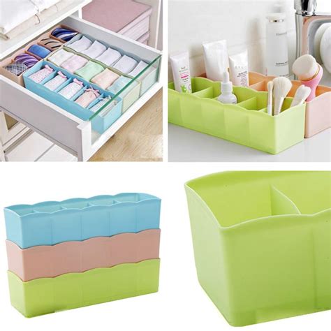 5 Cells Plastic Storage Box Organizer Tie Bra Socks Drawer Cosmetic