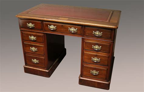 19th Century Small Mahogany Pedestal Desk With Red Leather Top 604867