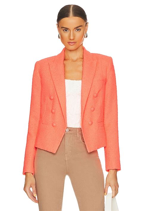 L Agence Brooke Double Breasted Crop Blazer In Bright Orange Je T Aime Revolve