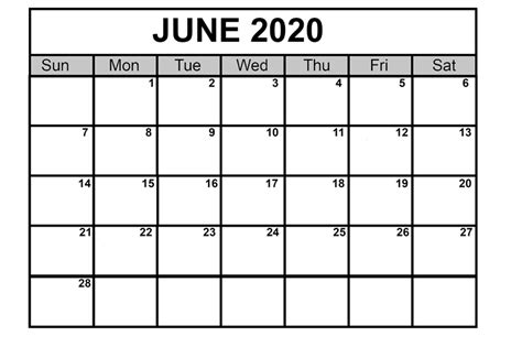 Blank Calendar June 2020 Editable Pdf Printable Blank Calendar Template