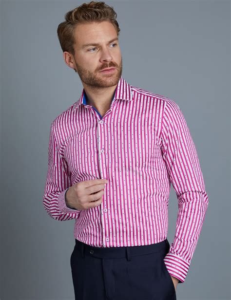 Mens Curtis Pink And White Stripe Slim Fit Shirt Single Cuff Hawes