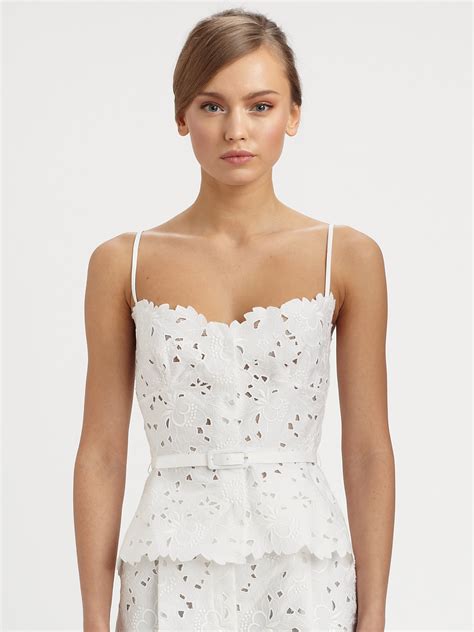 Lyst Valentino Belted Lace Camisole Top In White