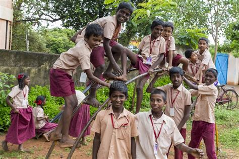 Documentary Editorial Image Happy Kids With School Uniforms Play In