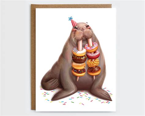 Walrus Birthday Card Donut Birthday Card Everyday Card Etsy