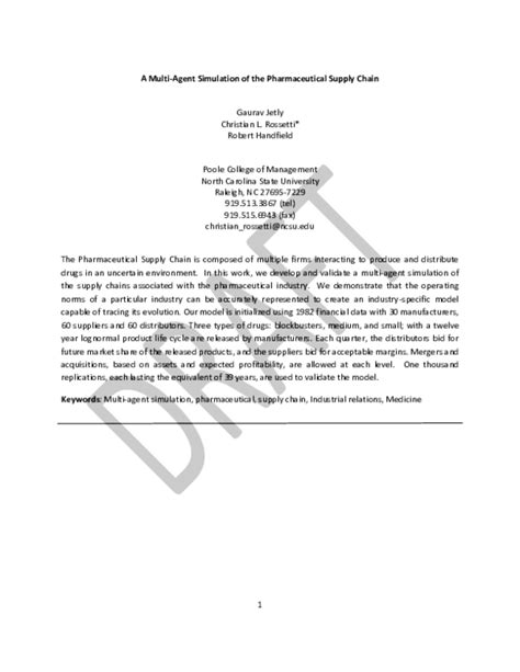 Pdf A Multi Agent Simulation Of The Pharmaceutical Supply Chain