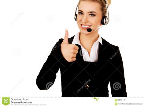 Call Center Woman With Headset Gesturing Ok Stock Photo Image Of Call