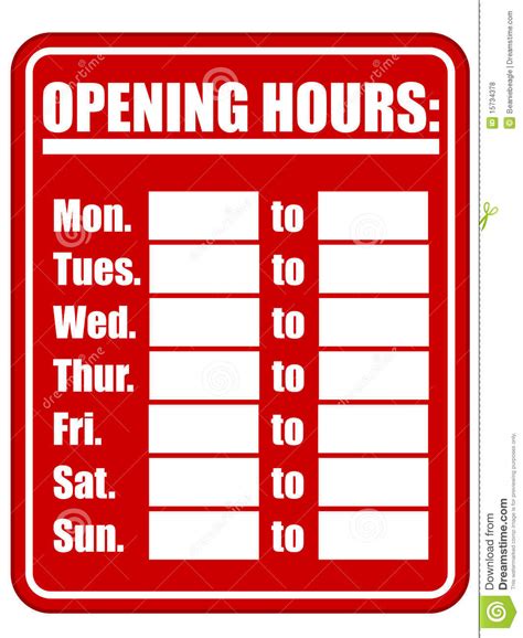 Opening Hours Sign Eps Stock Vector Illustration Of