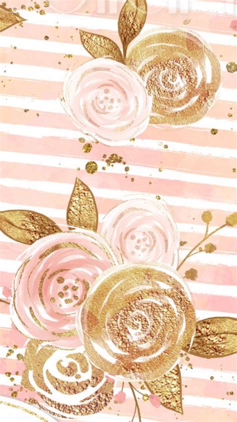 Gold And Pink Roses Wallpaper Pattern Iphonewallpaper Gold Wallpaper
