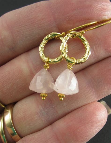 Rose Quartz Earring Gold Rose Quartz Dangle Earrings Pink Etsy