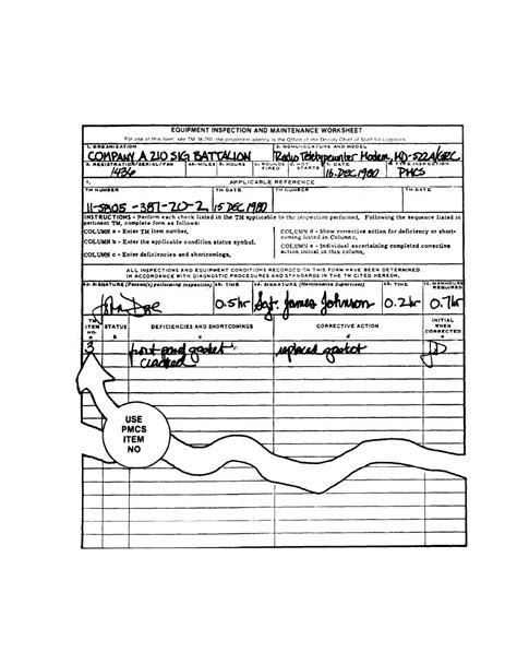 Da Form 2404 Equipment Inspection And Maintenance Worksheet