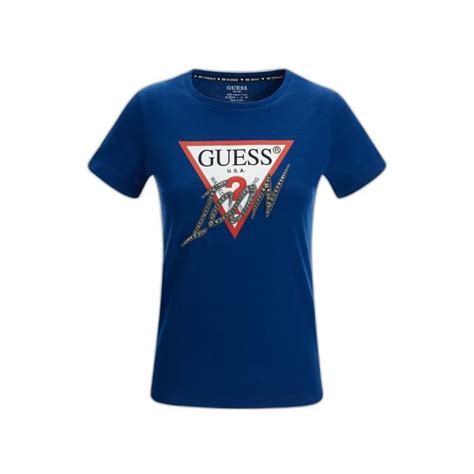 T Shirt à Manches Courtes Femme Guess Cn Icon Blue Lily Xs Blue