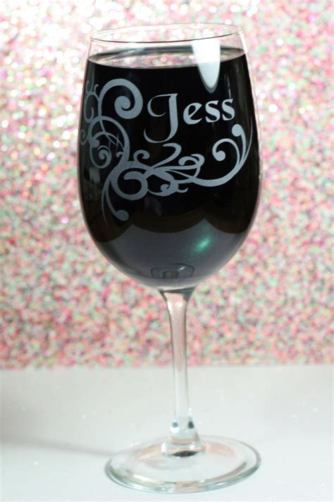 swirl design personalized wine glass glass blasted
