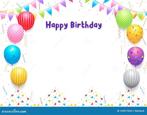 Birthday Banner Card Frame Template With Colorful Balloons And Copy