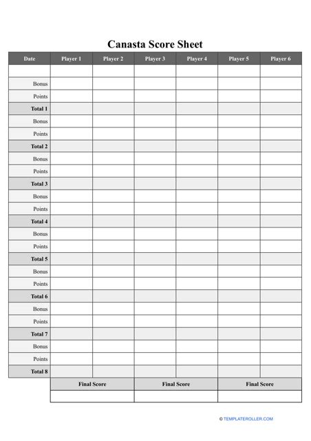 Canasta Score Sheet Template Download Printable Pdf Templateroller