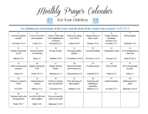 Monthly Prayer Calendar For Your Children Prayers Prayer Quotes