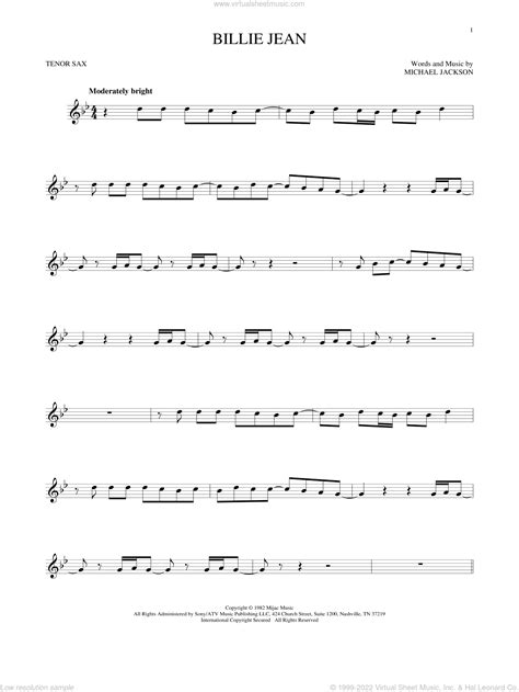 Billie Jean Sheet Music For Tenor Saxophone Solo Pdf