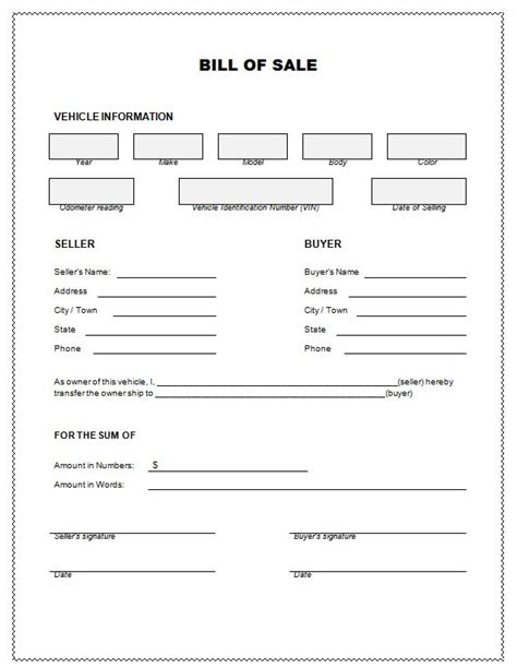 Car Bill Of Sale Template