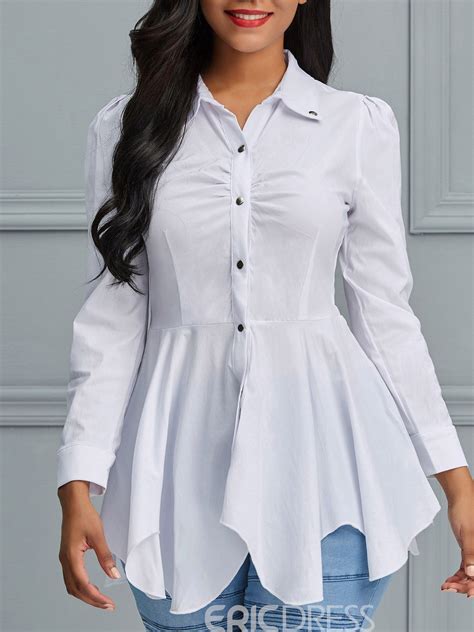 ericdress lapel plain single breasted button blouse blouses for women ladies tops fashion