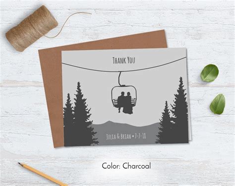 Chair Lift Thank You Cards Template Ski Wedding Thank You Etsy
