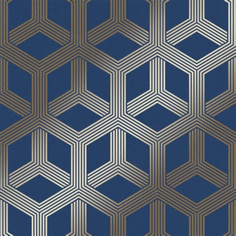 Hexa Geometric Wallpaper Blue Gold Wallpaper From I Love Wallpaper Uk