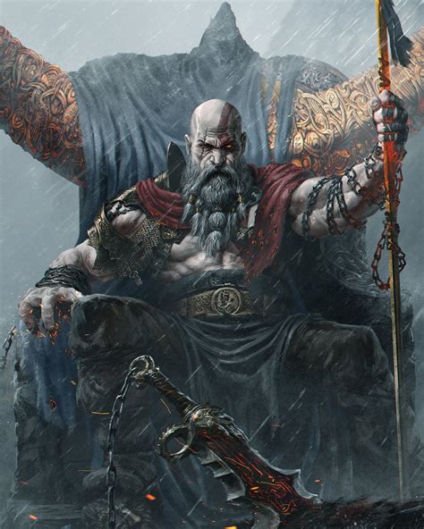 The character has been through a lot, from his days as a warrior in the credit for actually designing kratos goes to charlie wen, who was the director of the visual development of the first god of war. God of War Fanart Exhibits the Mighty Kratos Upon His Throne