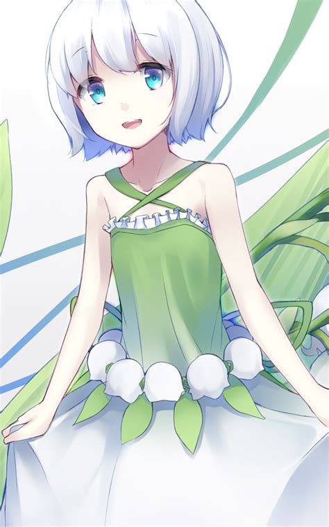 Download 1600x2560 Anime Girl White Hair Plants Cute