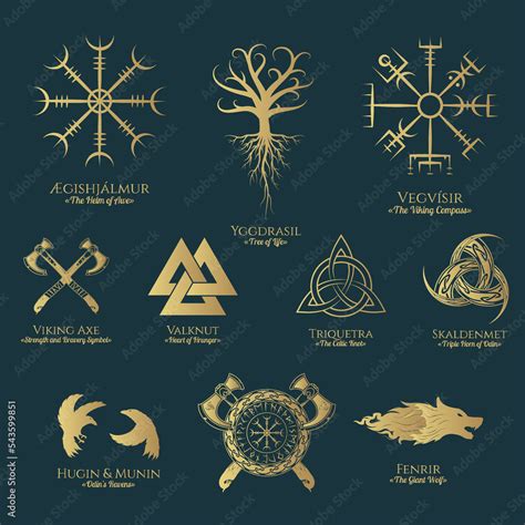 Viking Symbols Isolated Set Golden Collection Of Scandinavian Signs