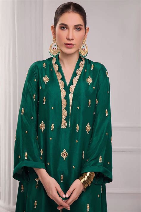 Royal Green Rozina Munib Green And Gold Dress Designs For Dresses