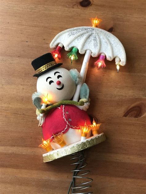 Vintage Christmas Tree Topper Light Up Frosty The Snow Man Etsy